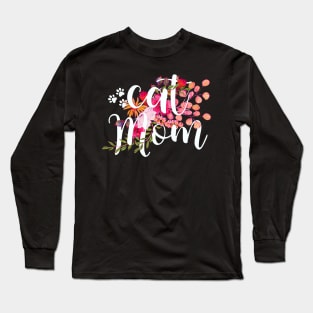 Cat mom floral design, watercolor flowers cat mom Long Sleeve T-Shirt